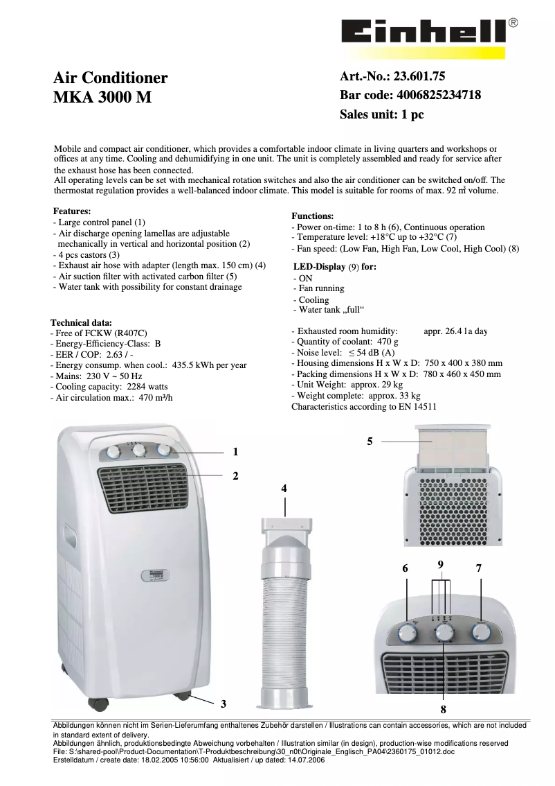 Page n°1 - Fiche technique Einhell MKA 3000 M