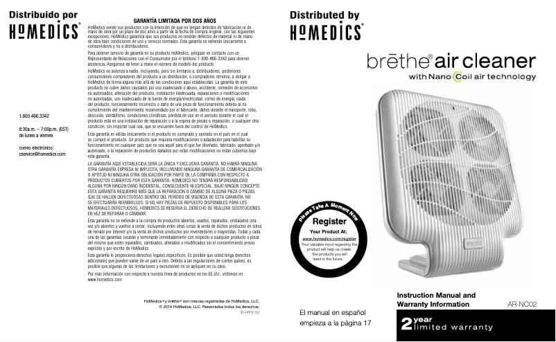 Page n°1 - Manuel utilisateur Homedics AR-NC02
