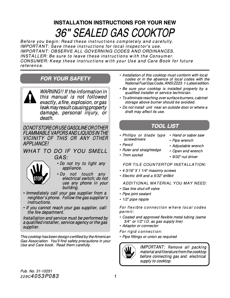 Page n°1 - Guide d'installation GE Profile Performance JGP960SEASS