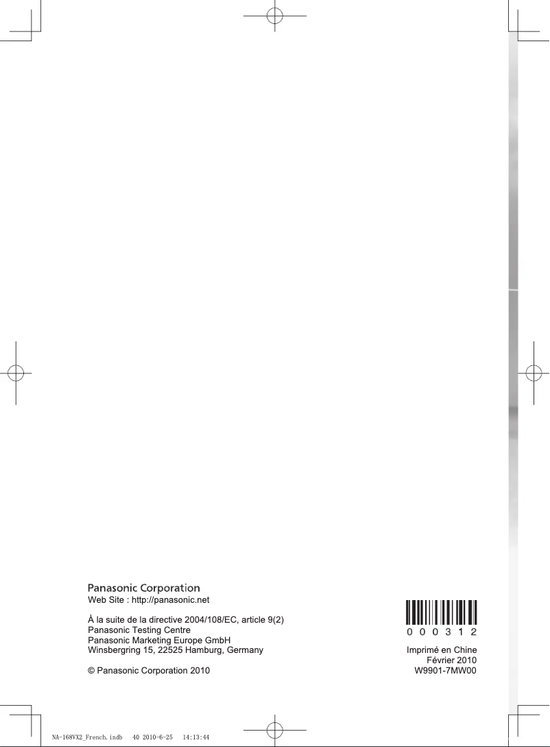 Image de la première page du manuel de l'appareil NA-168VX2