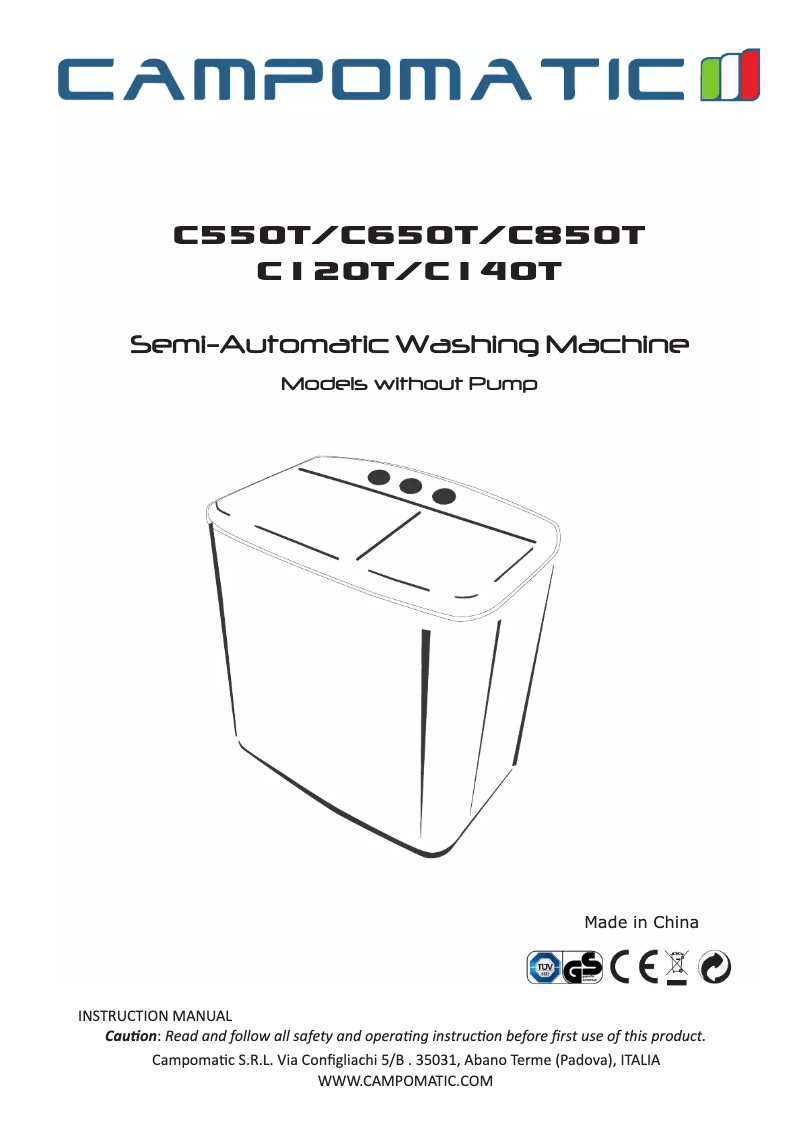 Page n°1 - Manuel utilisateur Campomatic C550T
