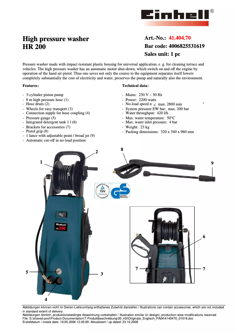 Image de la première page du manuel de l'appareil HR 200