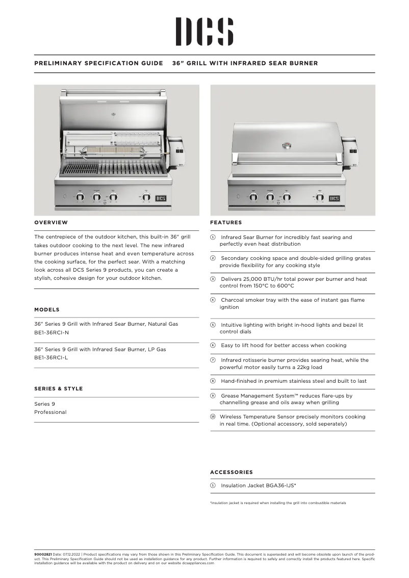 Page 1 de la notice Fiche technique Fisher & Paykel BE1-36RCI-L