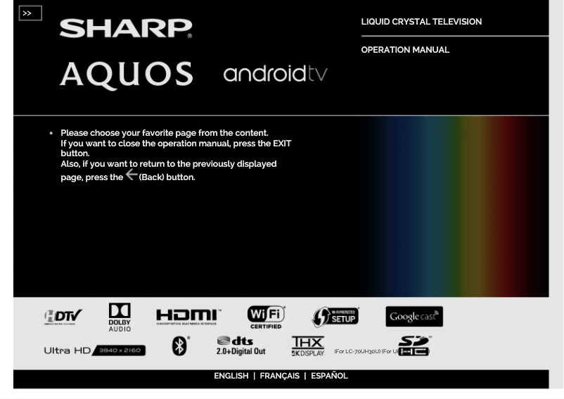 Page n°1 - Manuel utilisateur Sharp LC80UH30U