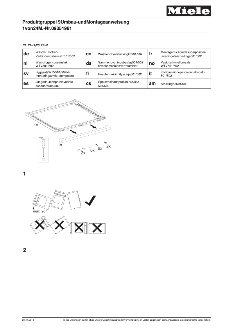 Page n°1 - Guide de mesure Miele WTV 502