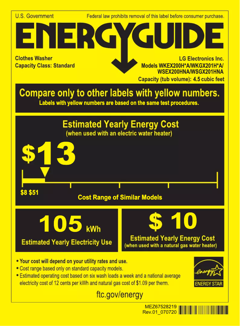 Page 1 de la notice Label énergétique LG WKEX200HWA