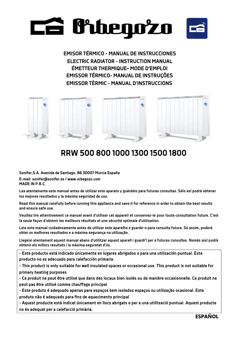 Image de la première page du manuel de l'appareil RRW 1800