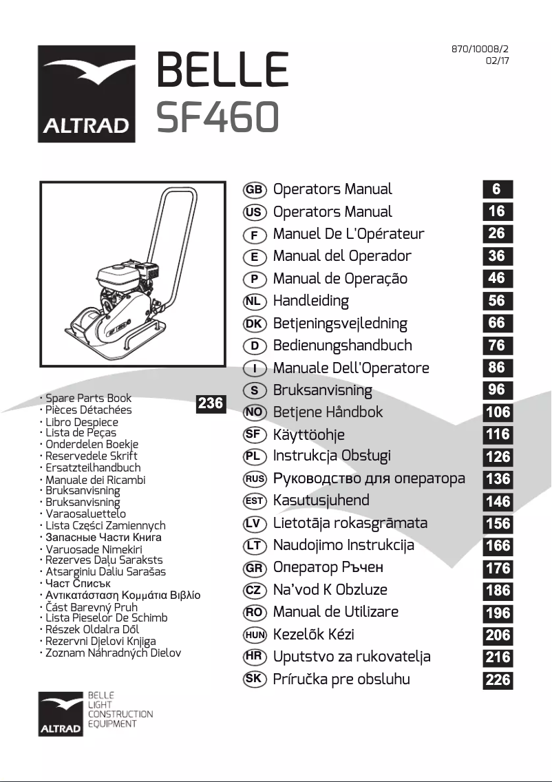 Image de la première page du manuel de l'appareil BELLE SF 460