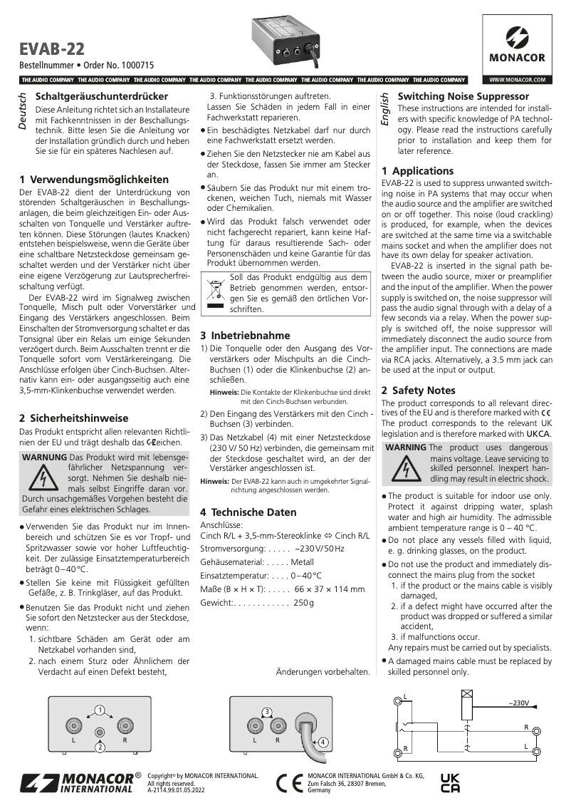 Page n°1 - Manuel utilisateur Monacor EVAB-22