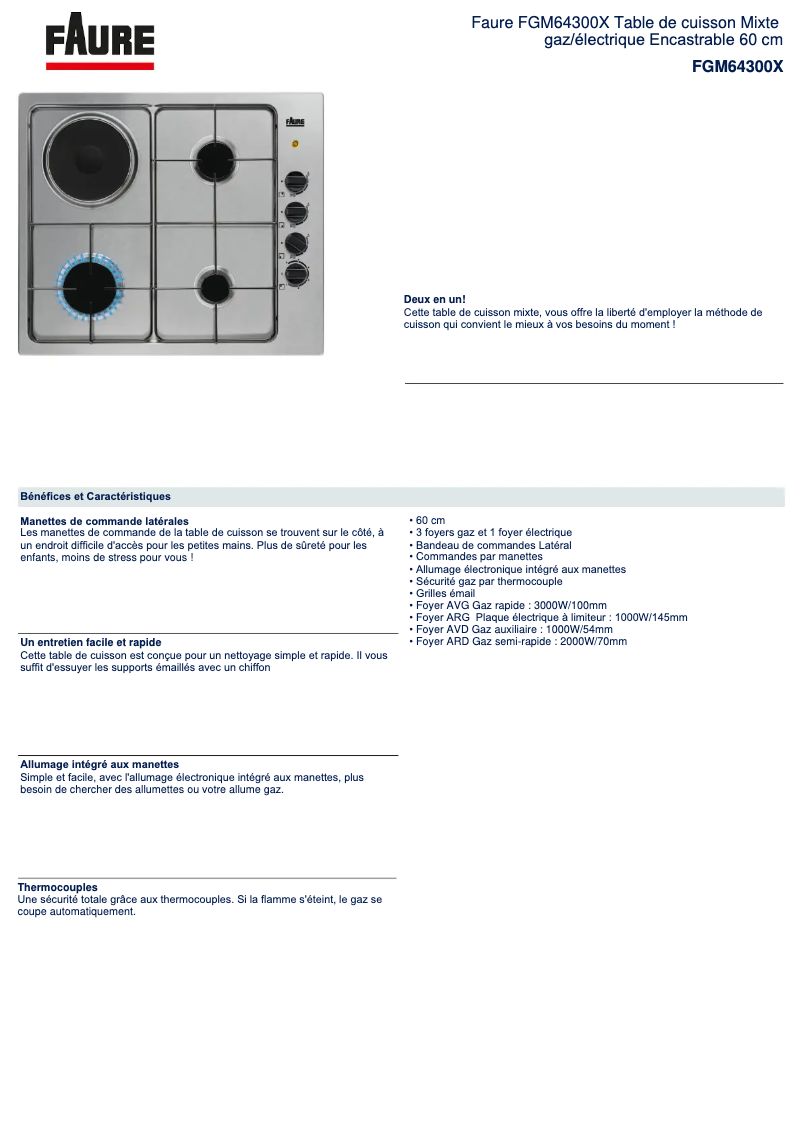 Page n°1 - Fiche technique Faure FGM64300X