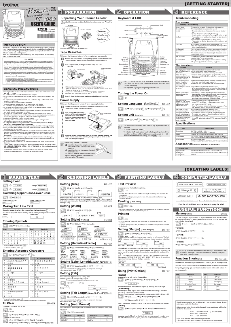 Page n°1 - Manuel utilisateur Brother P-touch PT-1880SC