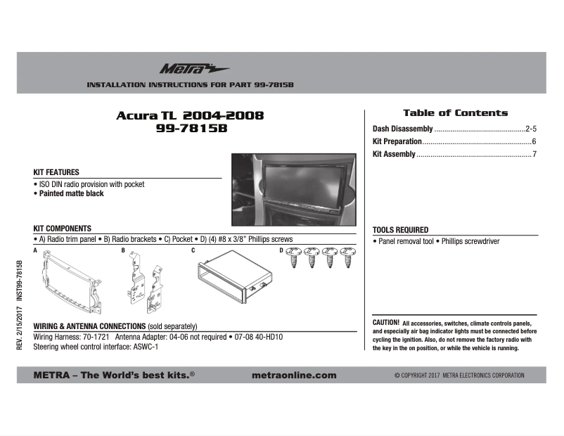 Page n°1 - Manuel utilisateur Metra 99-7815B