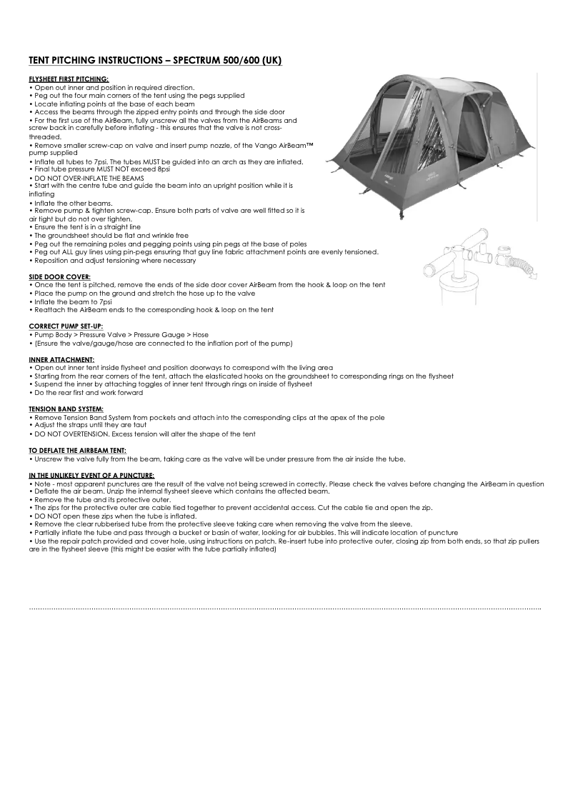 Page n°1 - Manuel utilisateur Vango Spectrum 500