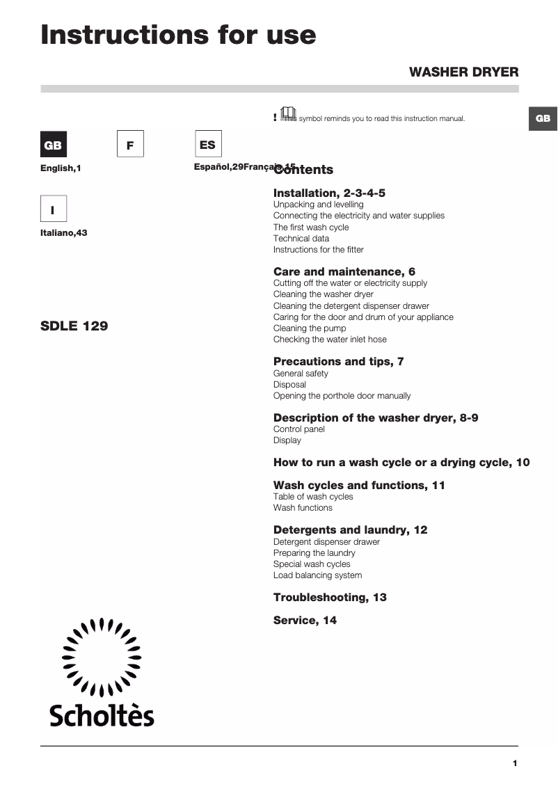 Imagen de la primera página del manual del dispositivo SDLE 129