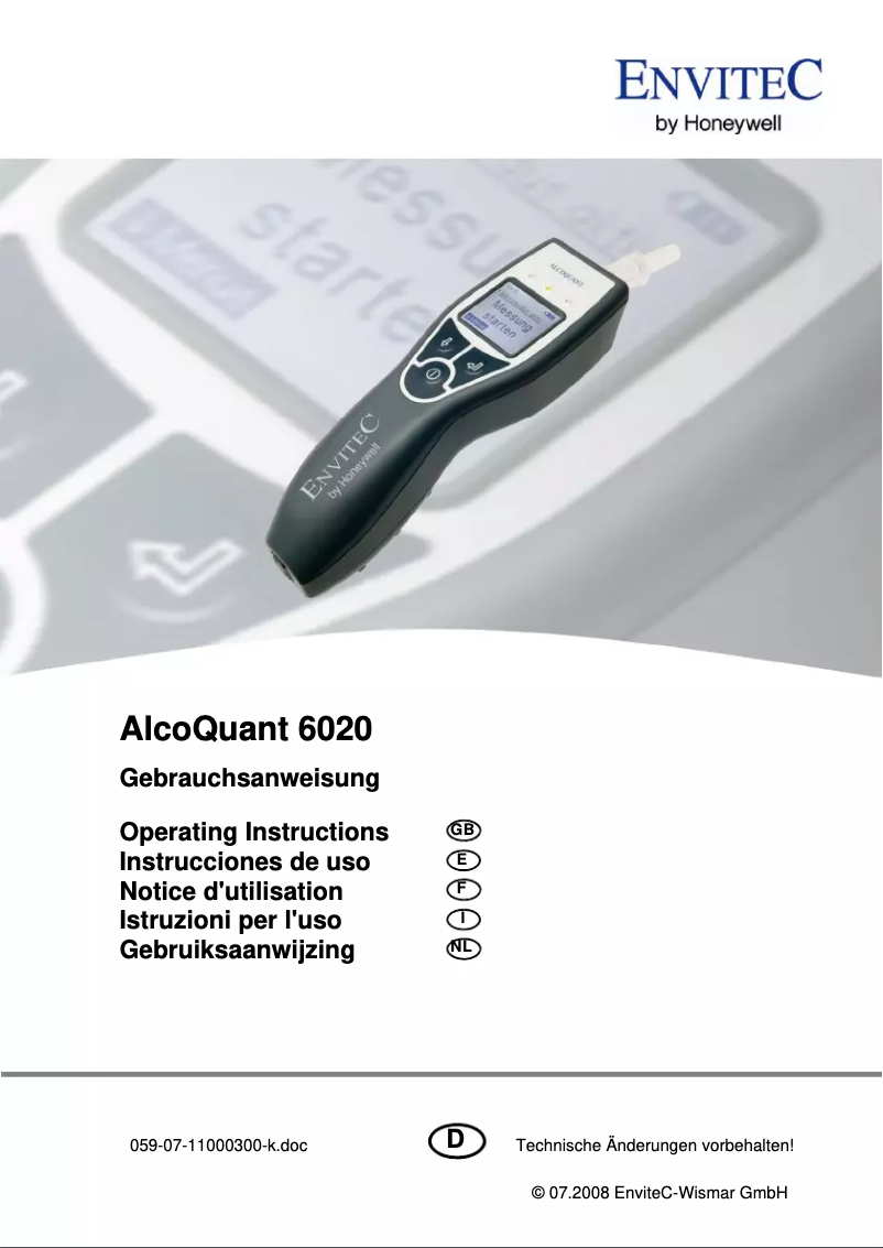 Image de la première page du manuel de l'appareil AlcoQuant 6020
