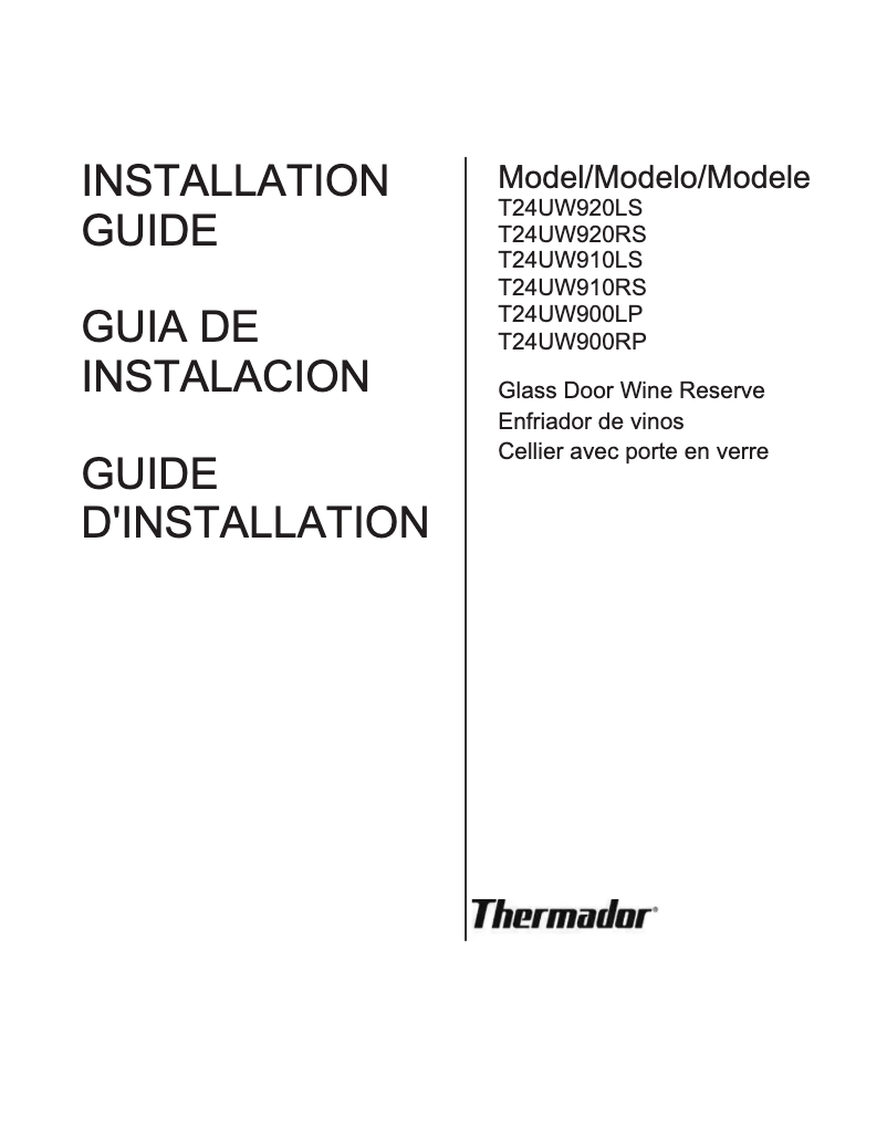 Page 1 of the manual Installation Guide Thermador T24UW910RS