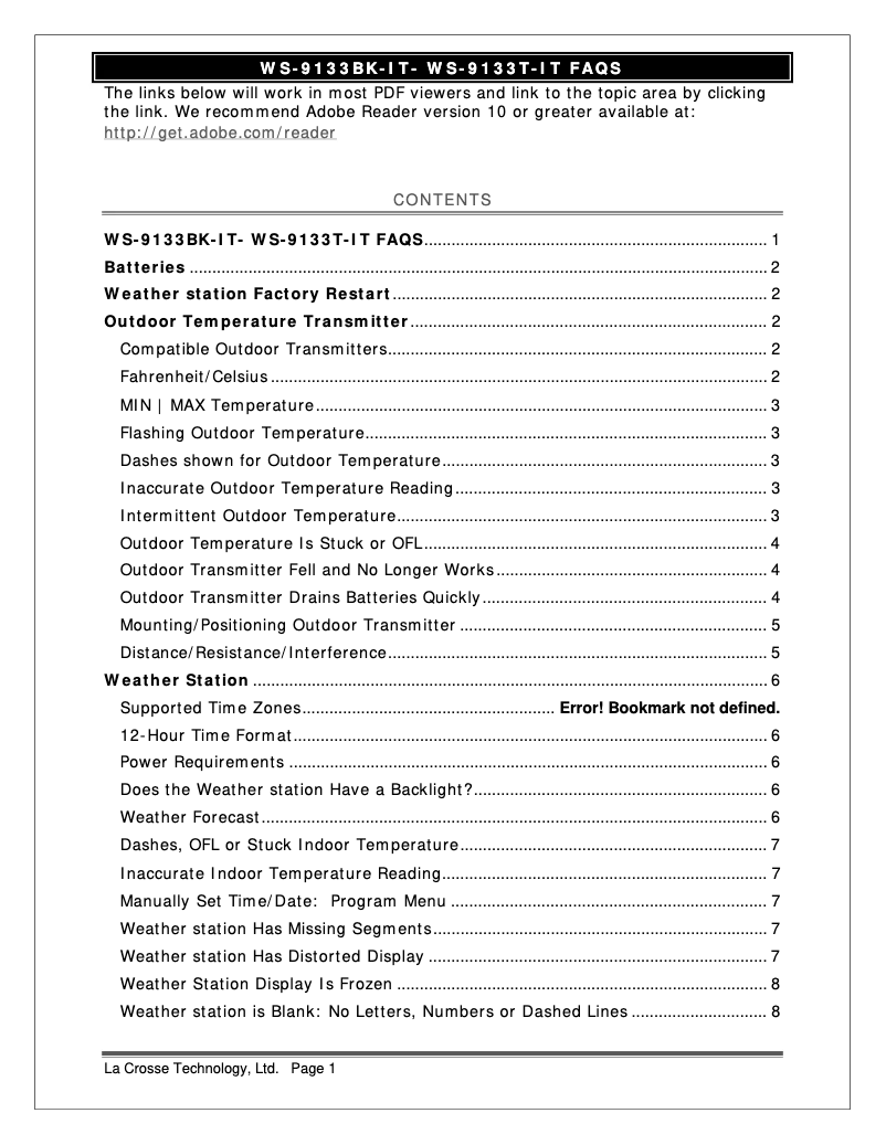 Page n°1 - FAQ La Crosse Technology WS-9133BK-IT