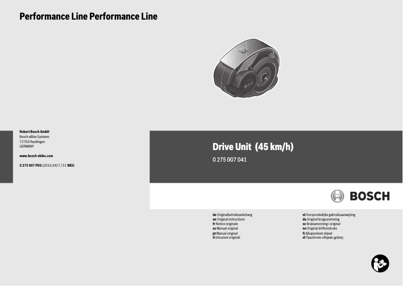 First page image of the manual for Performance Line Drive Unit 45 km-h