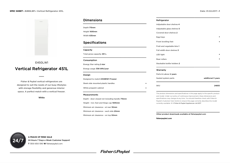Page n°1 - Fiche technique Fisher & Paykel E450LW1