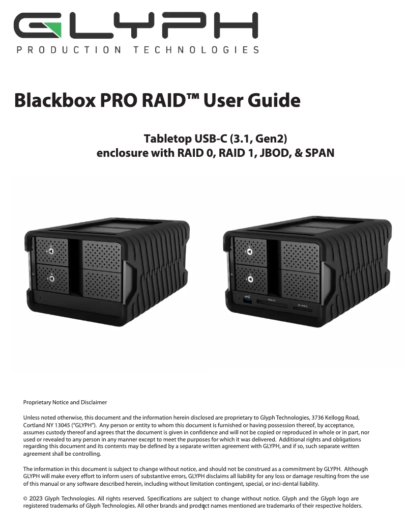 Page 1 de la notice Manuel utilisateur Glyph Blackbox Pro