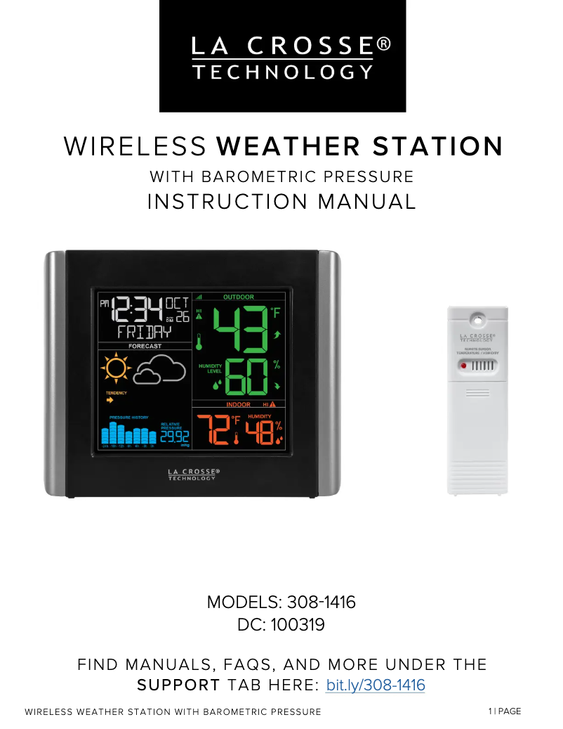 Page n°1 - Manuel utilisateur La Crosse Technology 308-1416