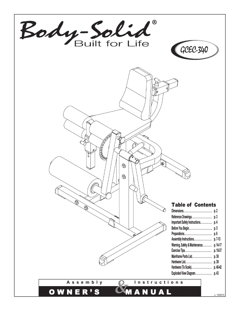 Page 1 de la notice Manuel utilisateur Body-Solid GCEC-340