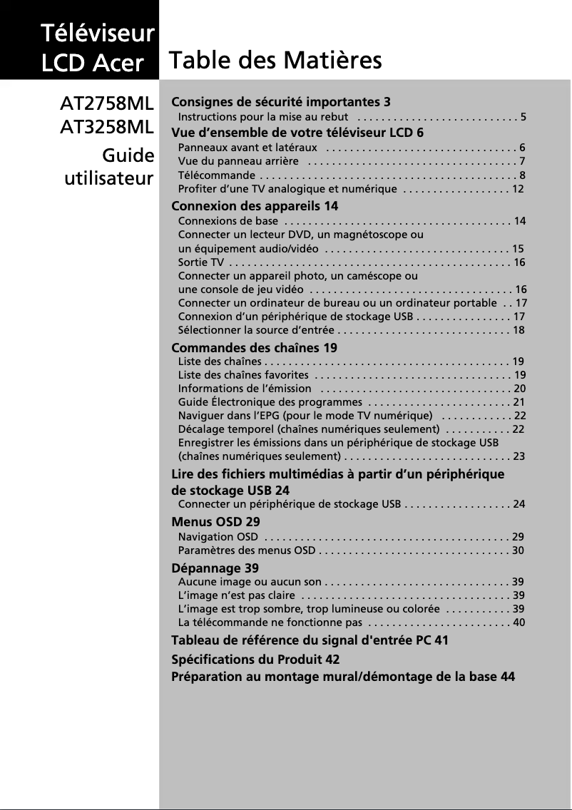 Page 1 de la notice Manuel utilisateur Acer AT3258ML