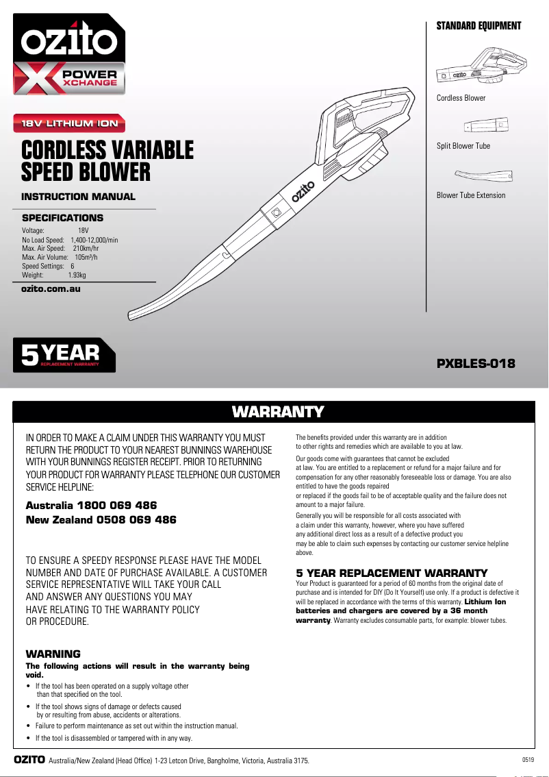 Página 1 del manual Manual de usuario Ozito PXBLEK-418