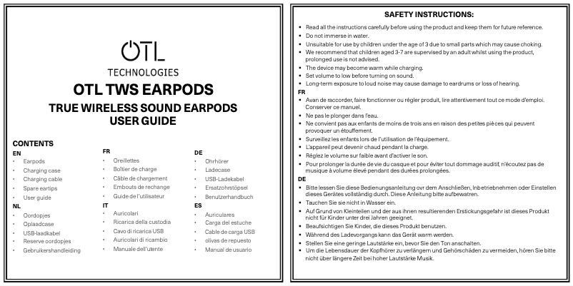 Page 1 de la notice Manuel utilisateur OTL Technologies HP0854