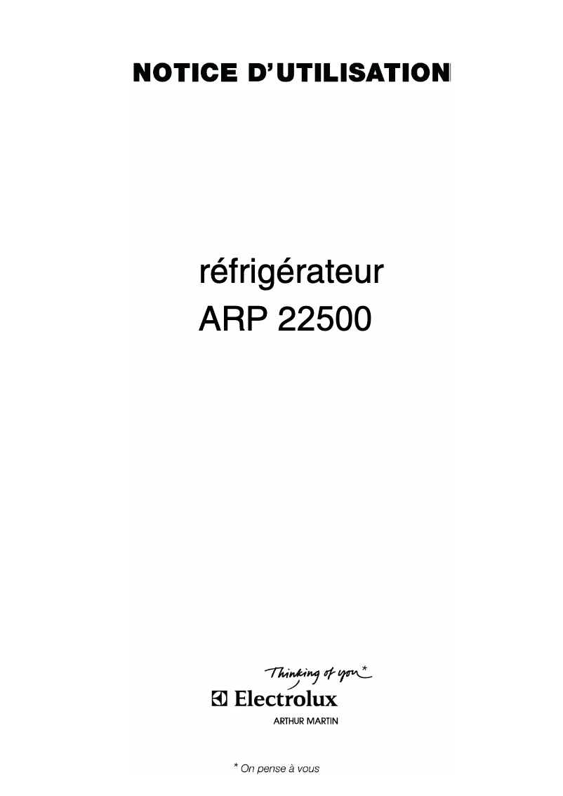Page n°1 - Manuel utilisateur Arthur Martin-Electrolux ARP22500