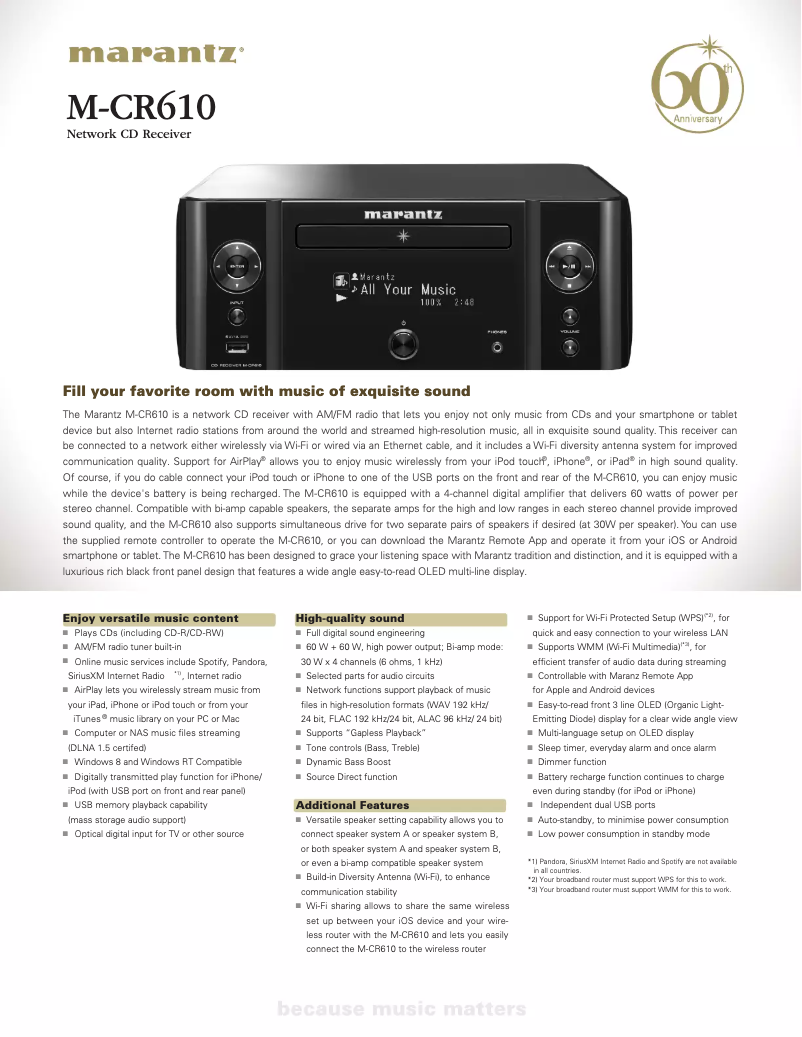 Page n°1 - Fiche technique Marantz M-CR610