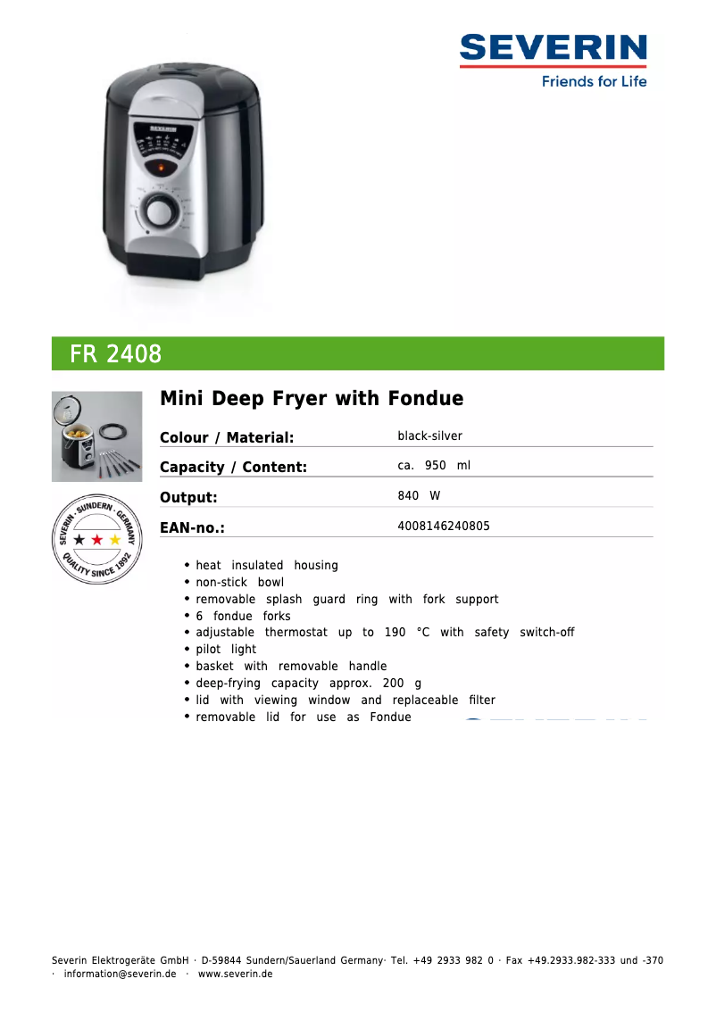 Page n°1 - Fiche technique Severin FR 2408