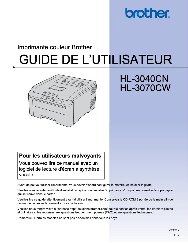 Page n°1 - Manuel utilisateur Brother HL-3070CW