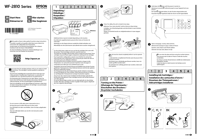 Page 1 de la notice Guide d'installation Epson WorkForce WF-2810DWF