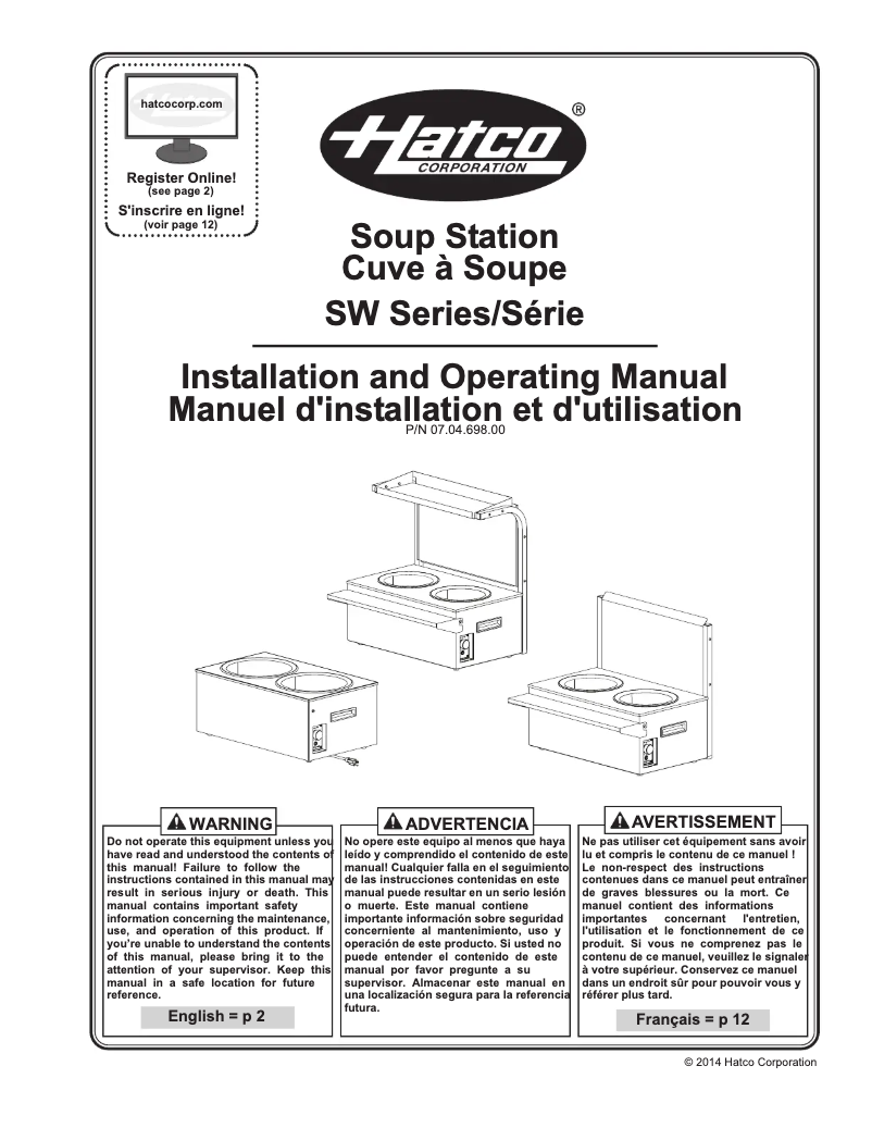 Page 1 de la notice Manuel utilisateur Hatco SW2-11QT