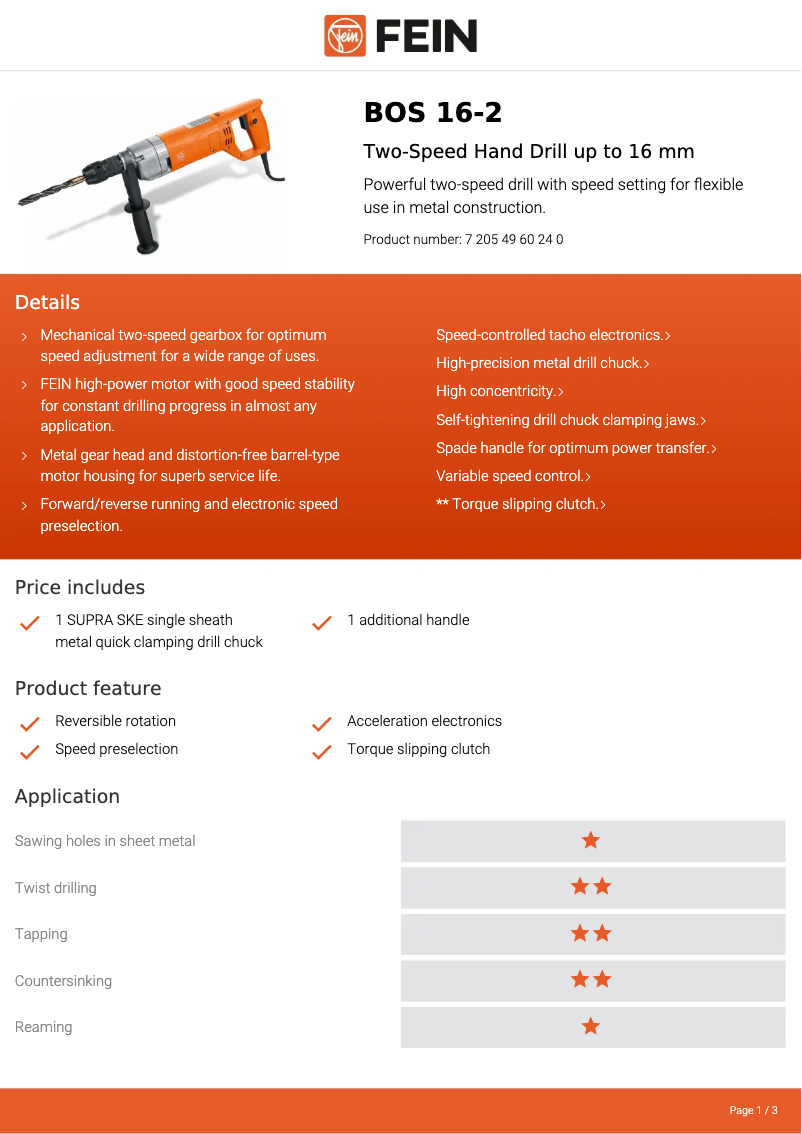 Página 1 del manual Ficha técnica Fein BOS 16-2