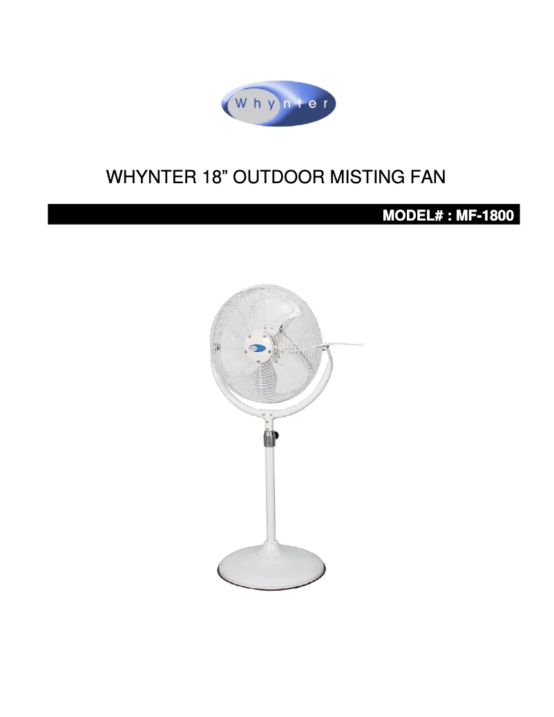 Page 1 de la notice Manuel utilisateur Whynter MF-1800