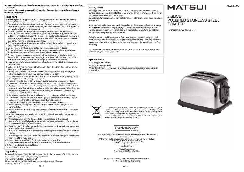 Image de la première page du manuel de l'appareil M02TSS09