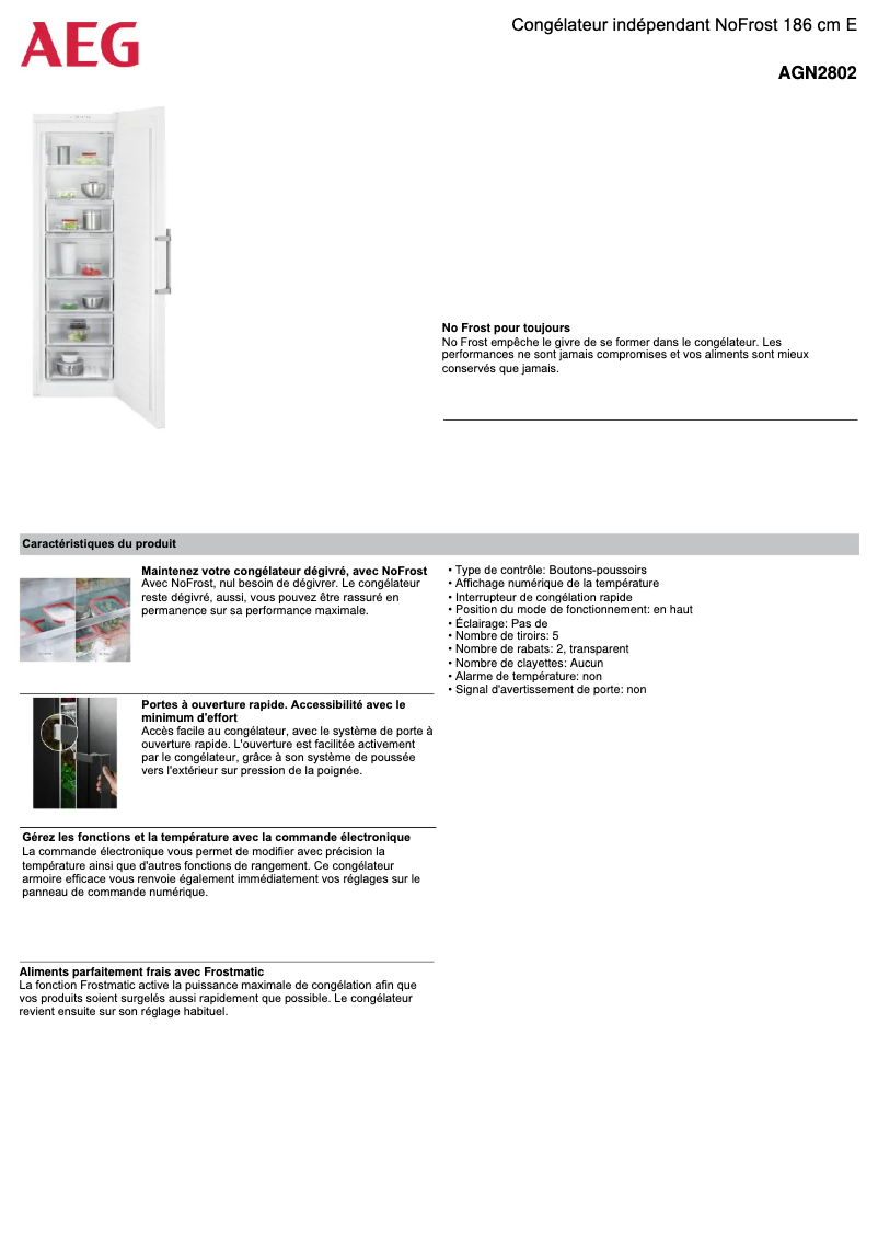 Page 1 de la notice Fiche technique AEG AGN2802