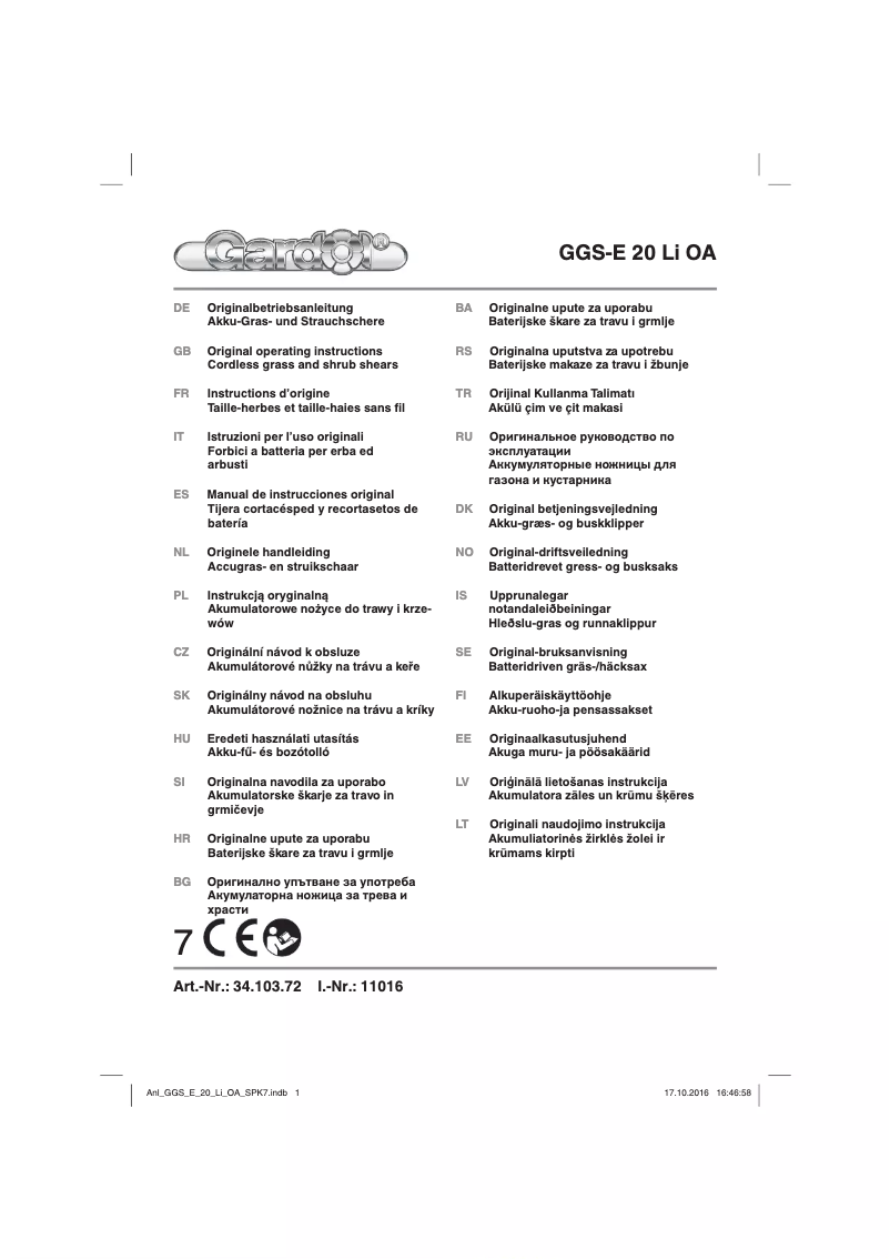 Page n°1 - Manuel utilisateur Gardol GGS-E 20 Li OA