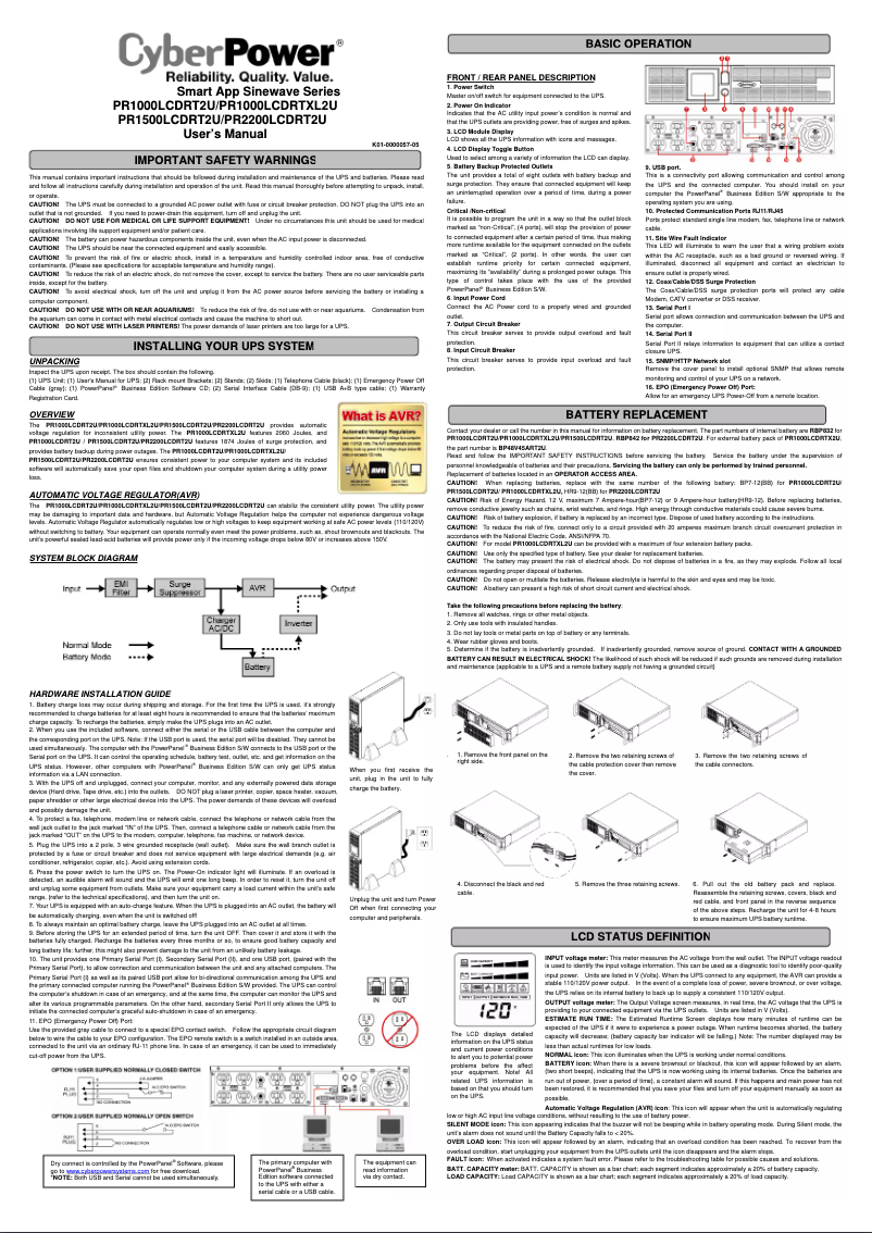 Page n°1 - Manuel utilisateur CyberPower PR1500LCDRT2UTAA