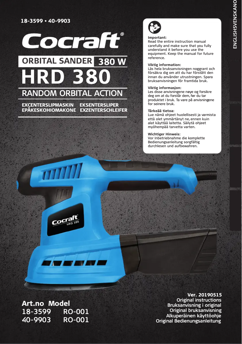 Page 1 de la notice Manuel utilisateur Cocraft HRD 380