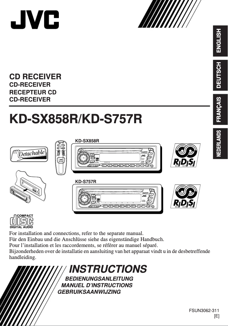 Page 1 de la notice Manuel utilisateur JVC KD-SX858R