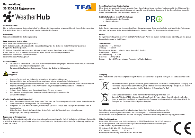 Page 1 de la notice Manuel utilisateur TFA WeatherHub 30.3306.02