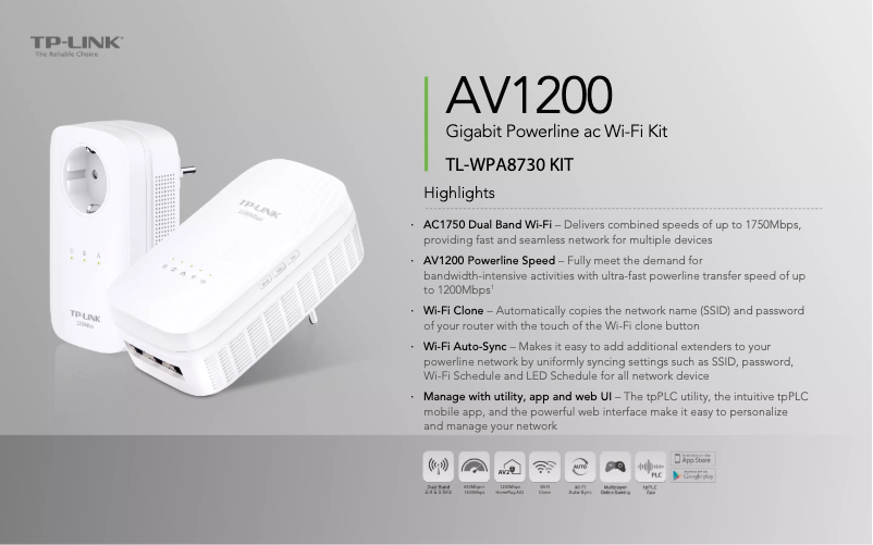 Página 1 del manual Ficha técnica TP-Link TL-WPA8730 KIT