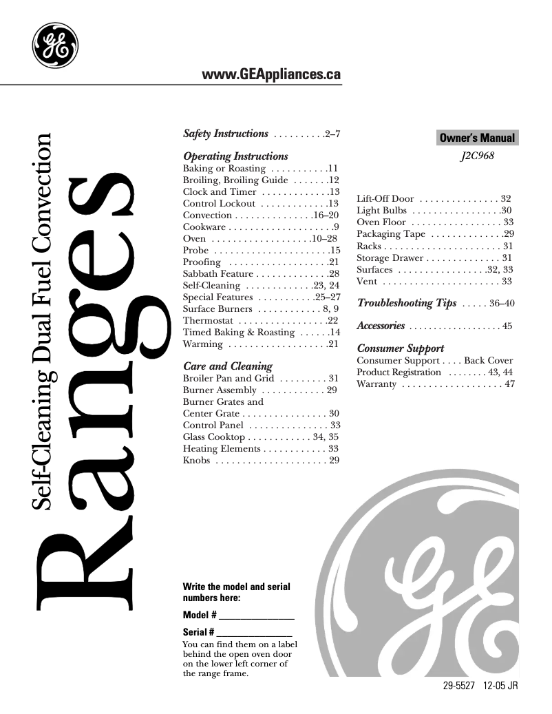 Page n°1 - Manuel utilisateur GE J2C968BEKBB