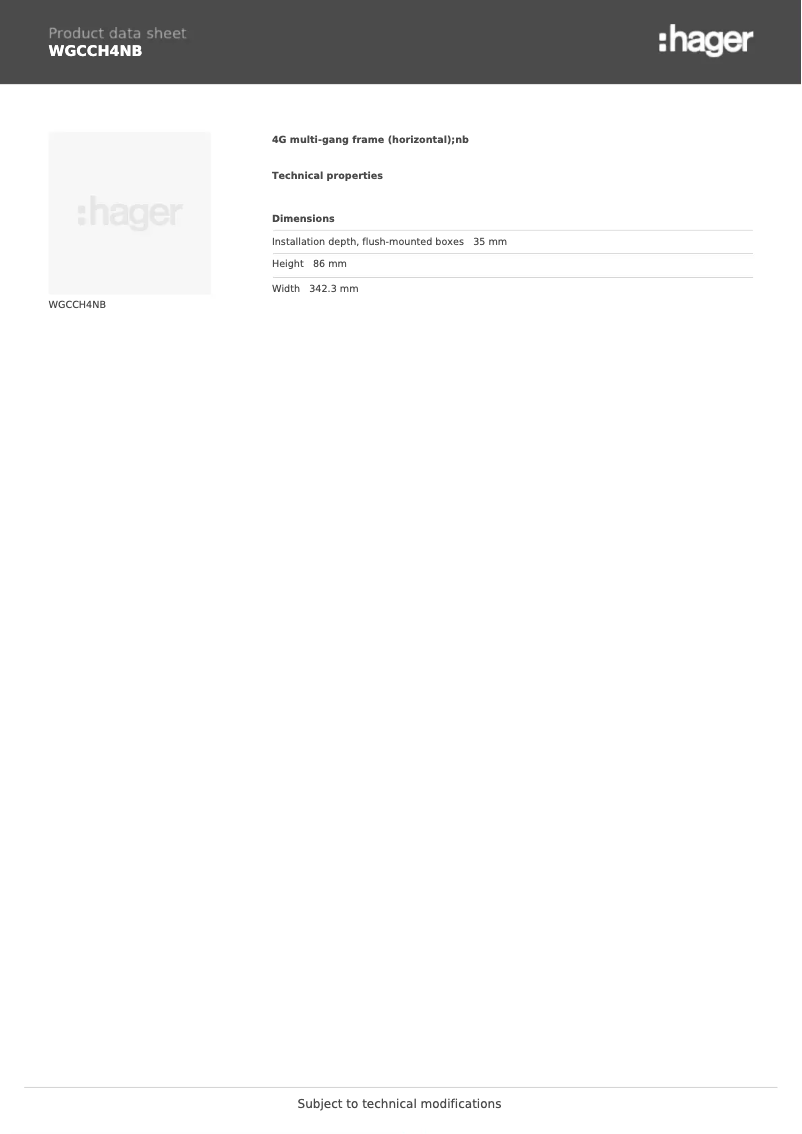 Page n°1 - Fiche technique Hager WGCCH4NB