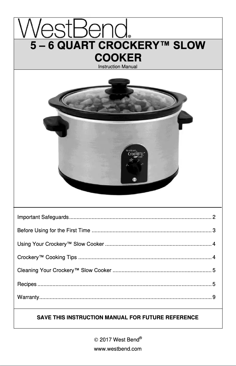 Page 1 de la notice Manuel utilisateur WestBend 85146Z