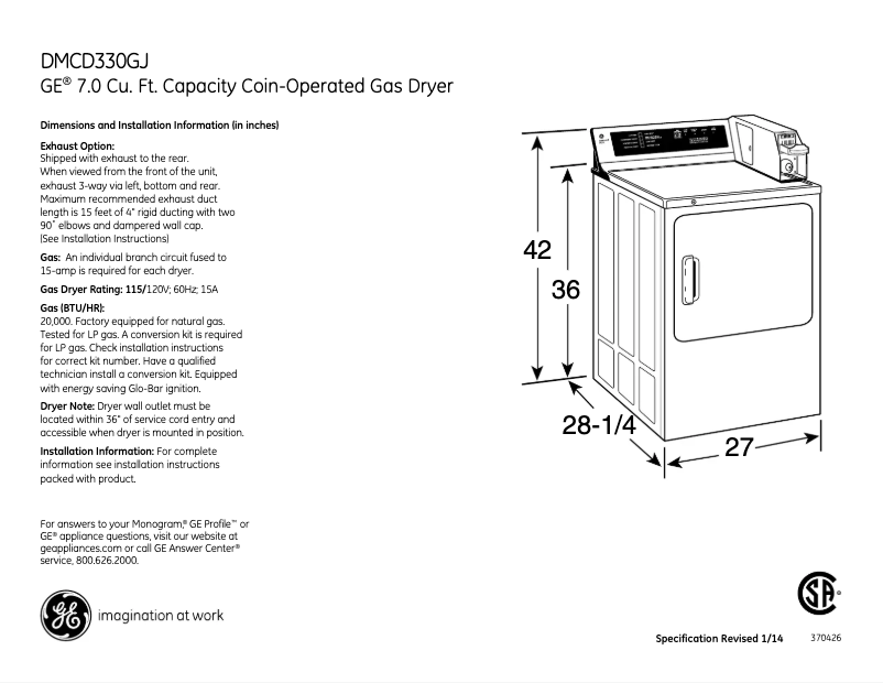 Page n°1 - Fiche technique GE DMCD330GJWC