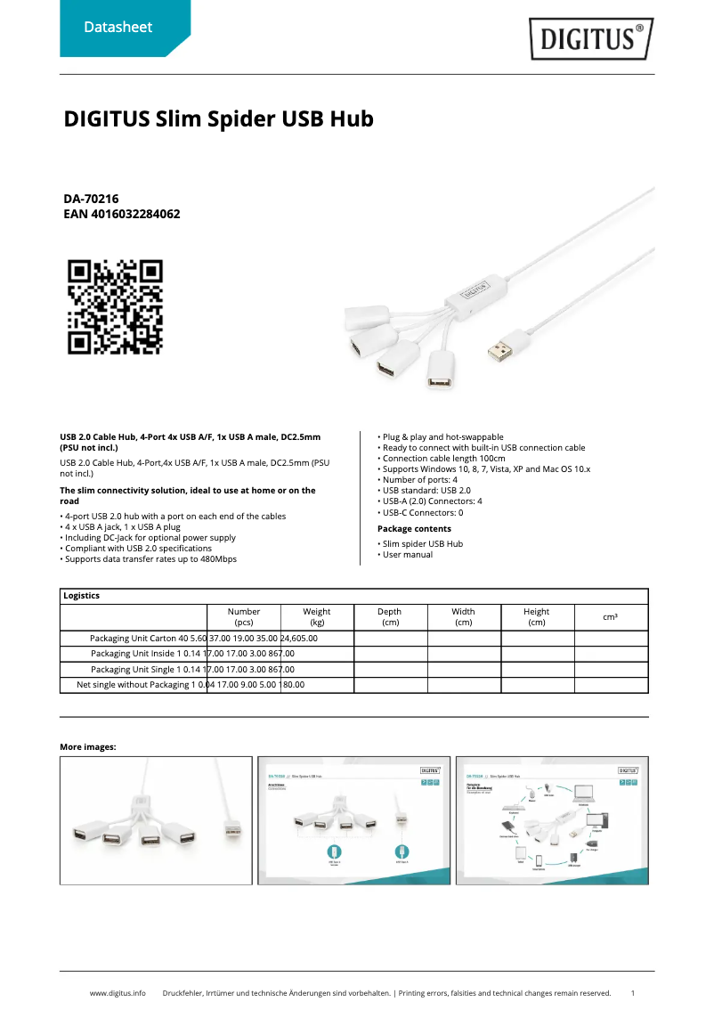 Page 1 de la notice Fiche technique Digitus DA-70216